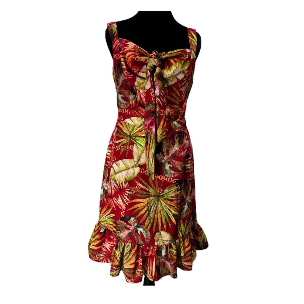 Guess Womens Shirley Gauze Printed Dress Red Tropical Floral Mini Large W0GK0L - Picture 4 of 6
